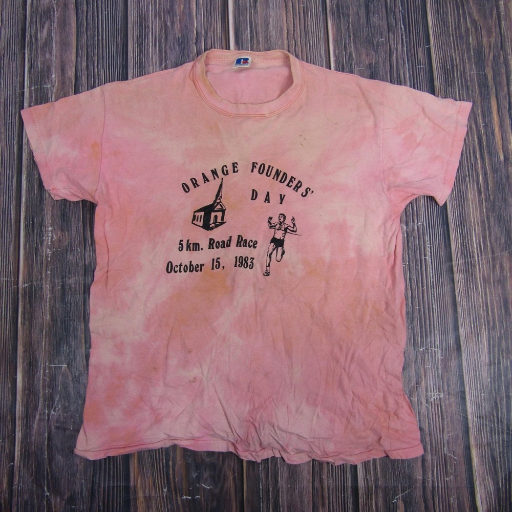Vintage Orange Founders Day Shirt Mens Large Pink Running 5km Race Russell 80s